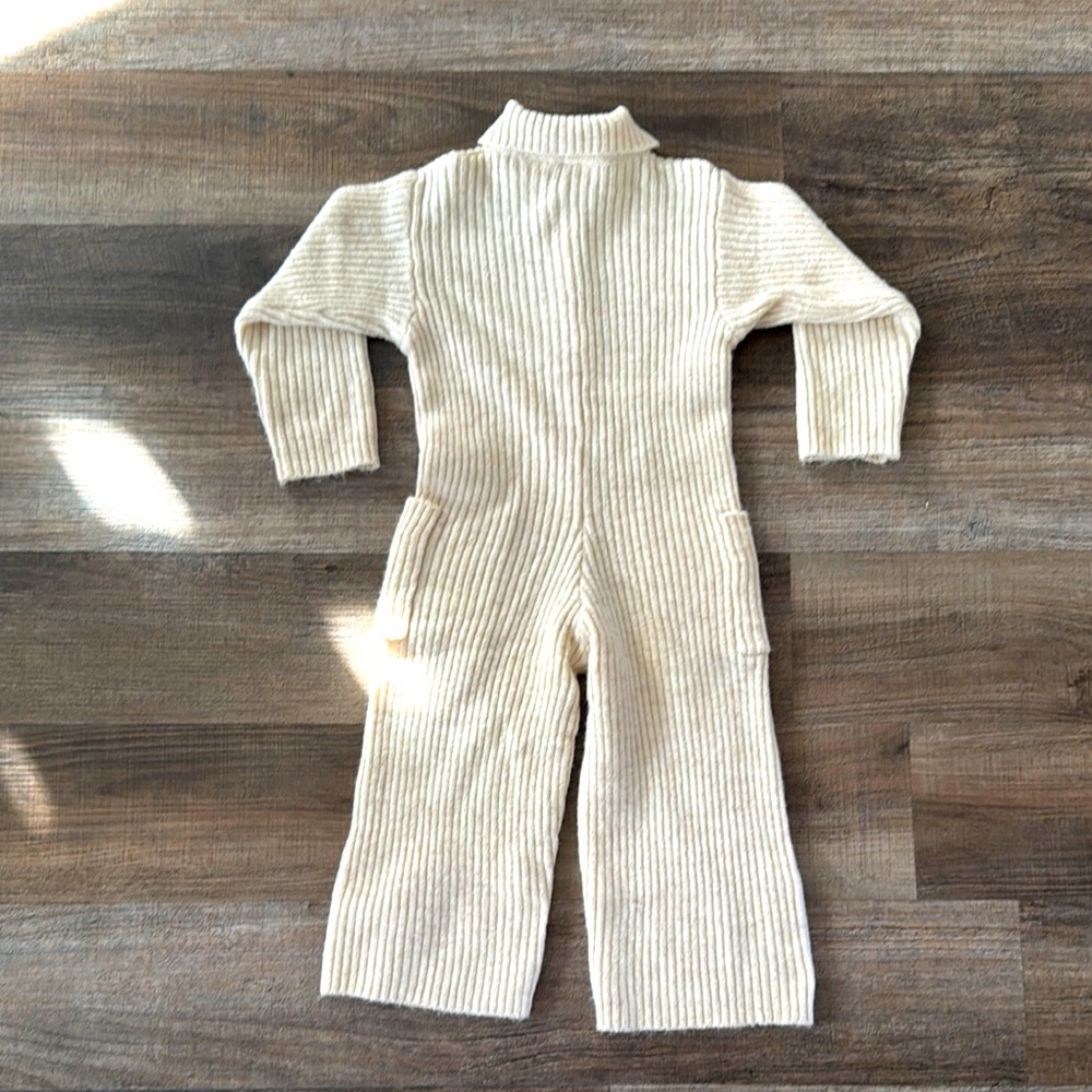 Cream Ribbed Knit Jumpsuit - Picture 3 of 3